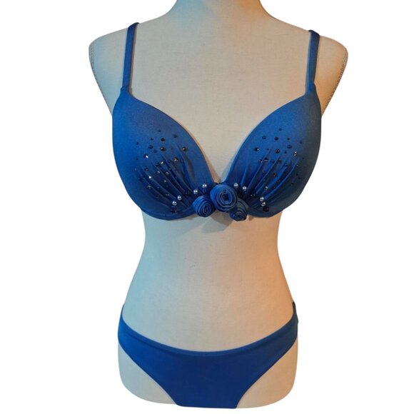 Prelude Blue 2-Piece Bikini Swimsuit From the Jolidon Collection Swarovski Stone - Picture 1 of 6
